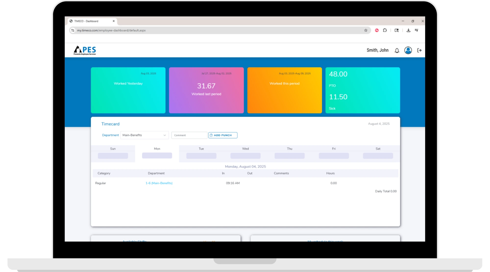 TimeCo Dashboard Laptop